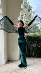 Emerald green velvet gown