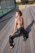 Leather wide pants