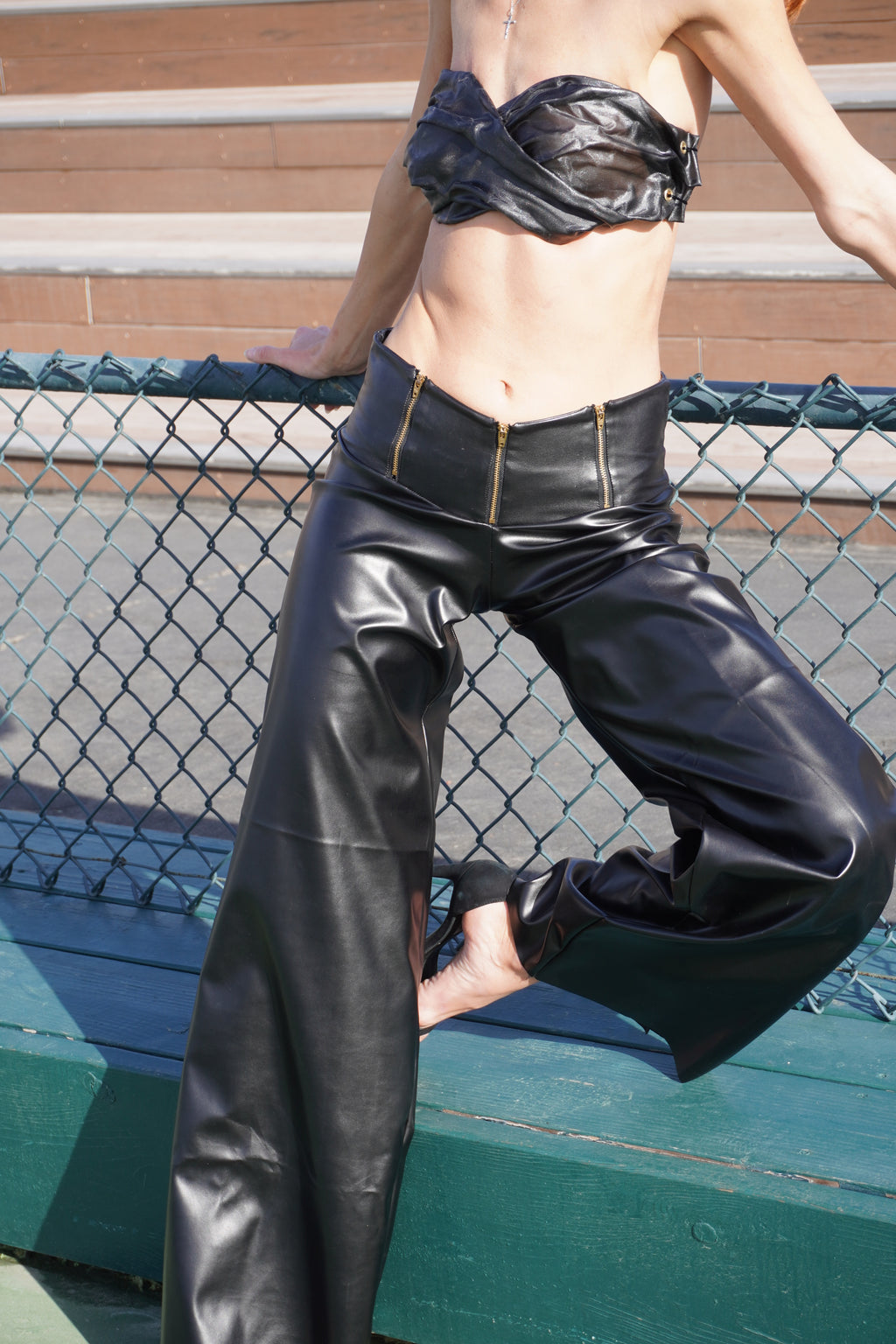 Leather wide pants