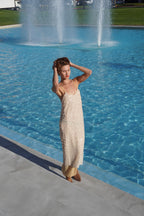 Beige sequins maxi dress