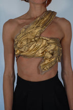 Golden one shoulder wet look corset