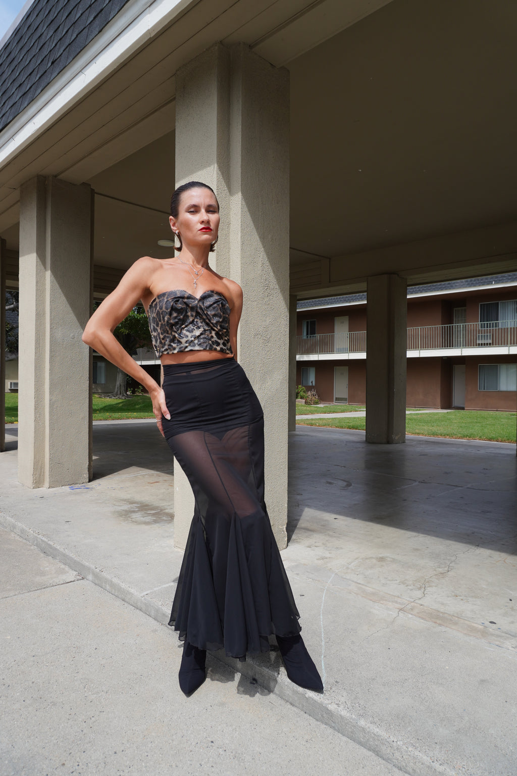 Leopard wet look hard corset