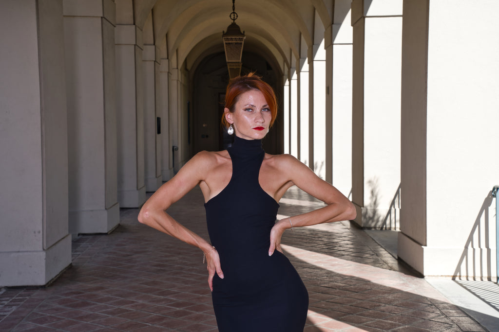 High turtle neck maxi dress