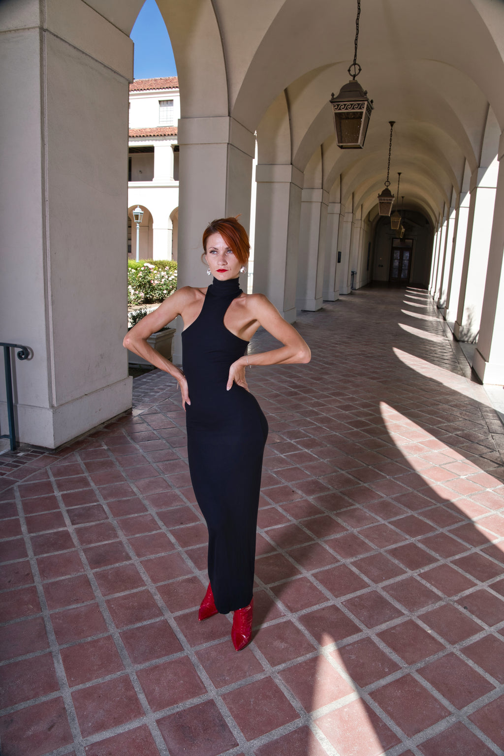 High turtle neck maxi dress