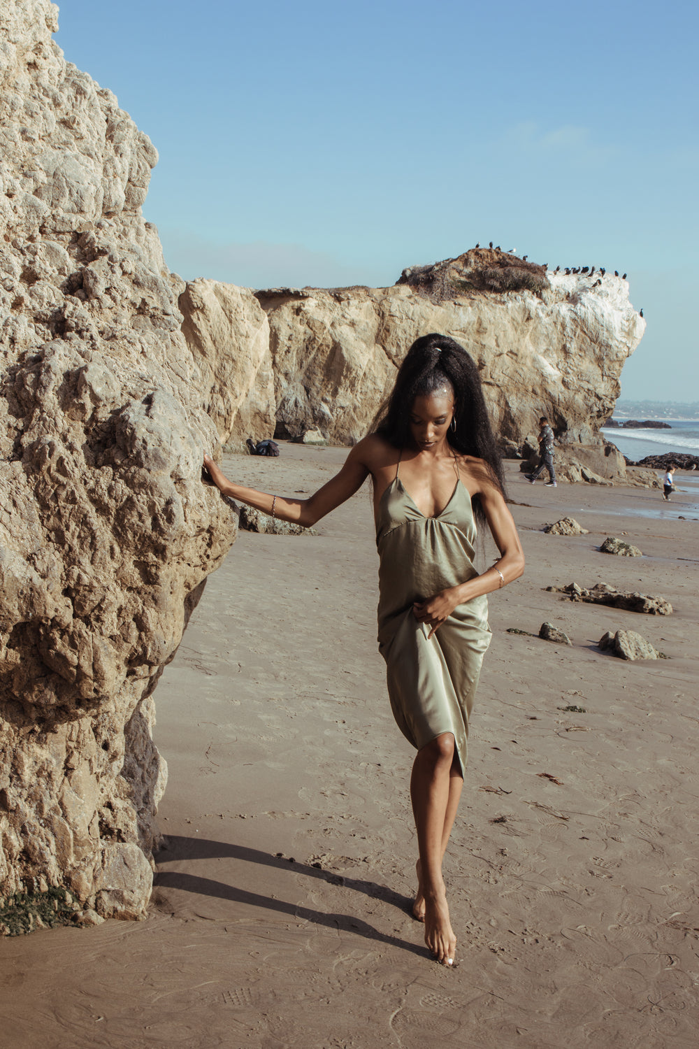 Olive backless slip dress