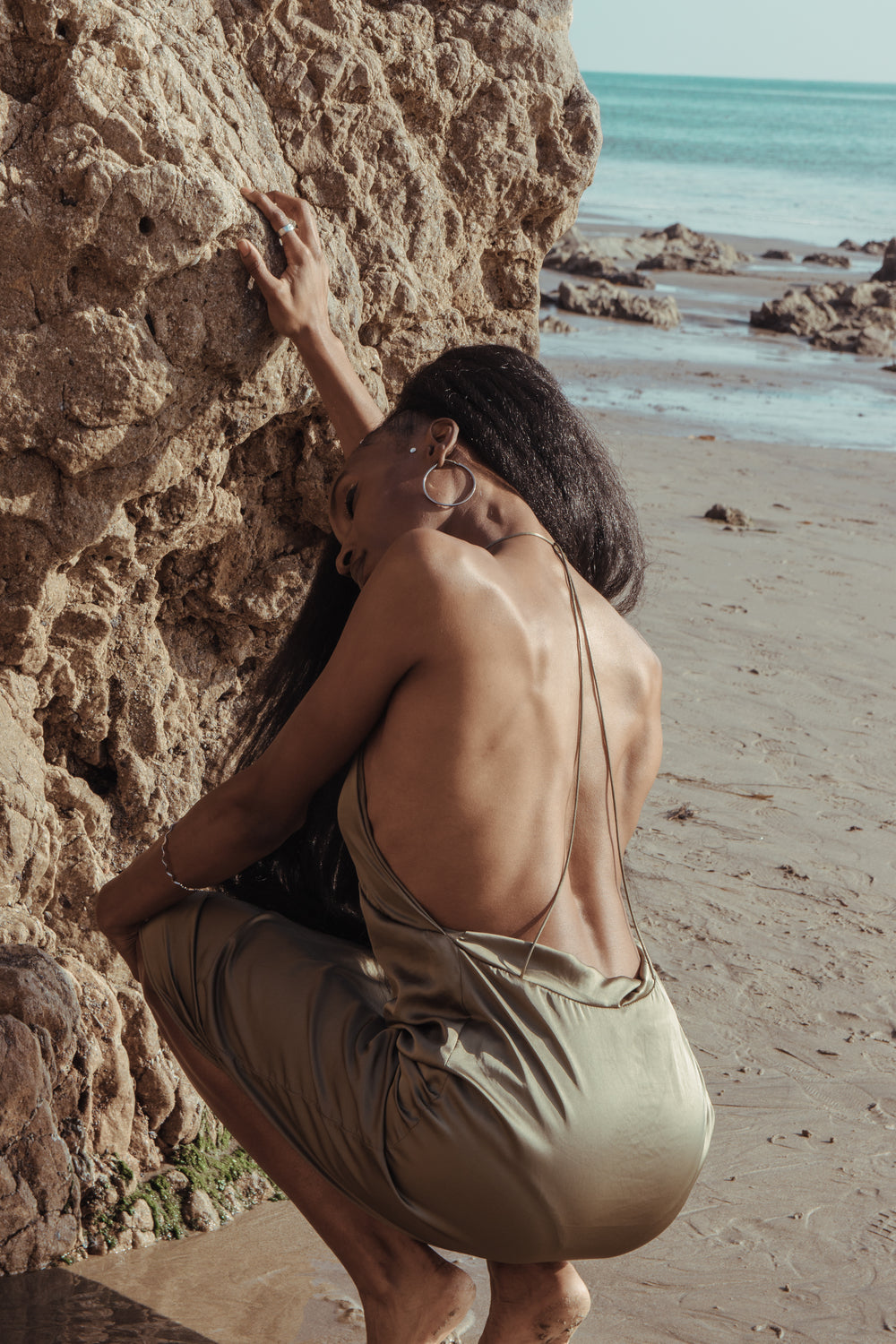 Olive backless slip dress