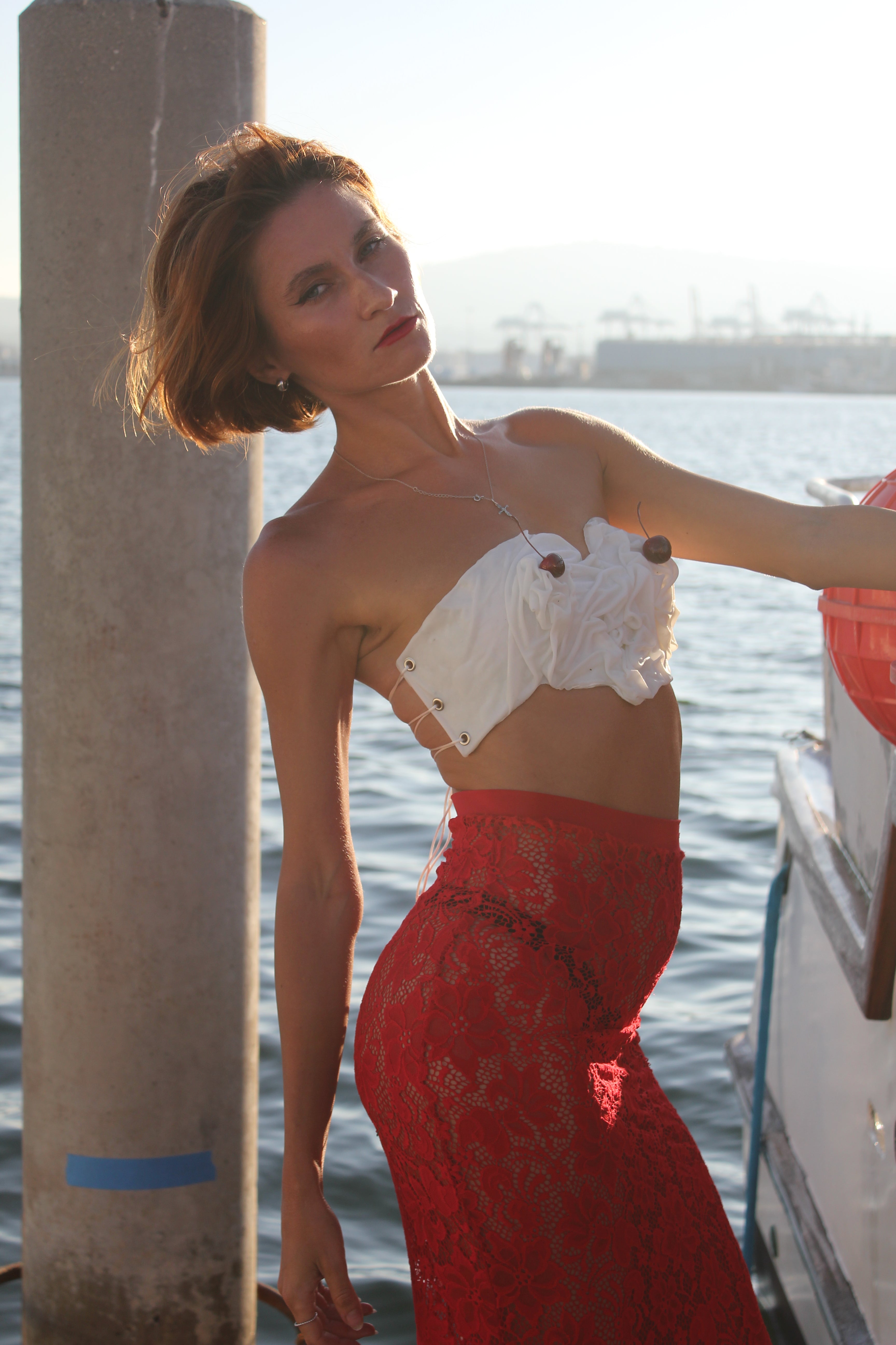 Cherry wet look hard corset