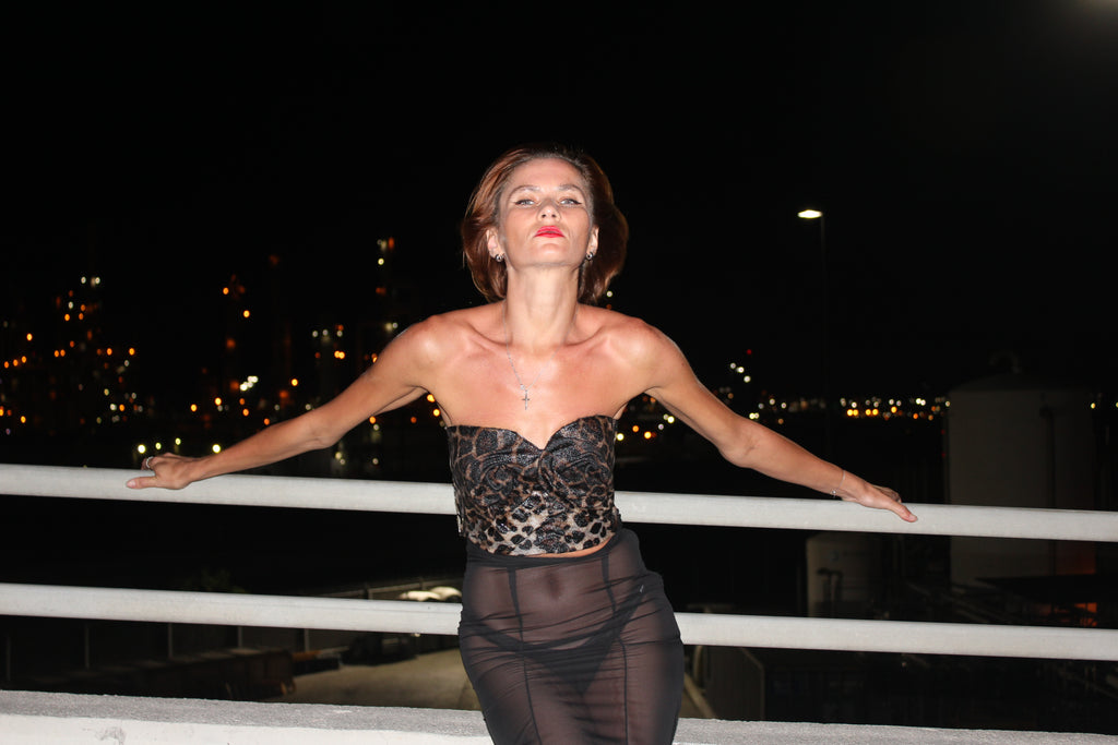 Leopard wet look hard corset