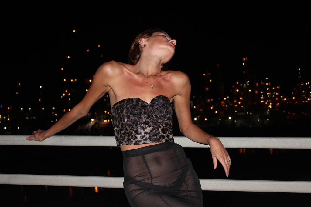 Leopard wet look hard corset